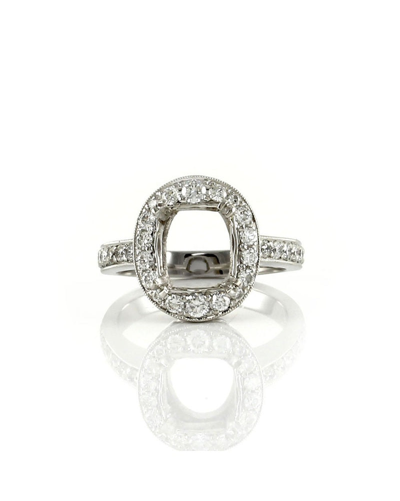 Pave Diamond Halo Ring Mounting in Platinum