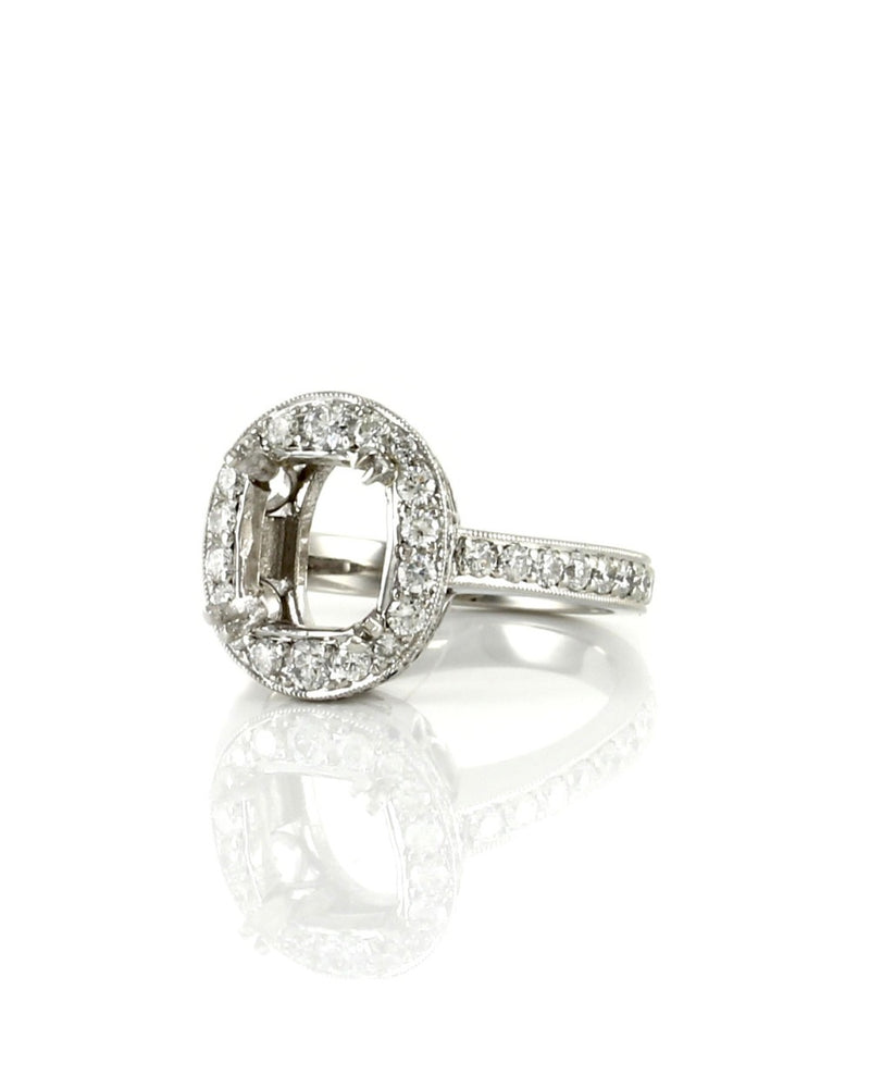 Pave Diamond Halo Ring Mounting in Platinum