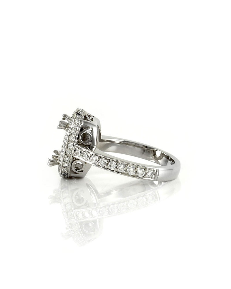 Pave Diamond Halo Ring Mounting in Platinum