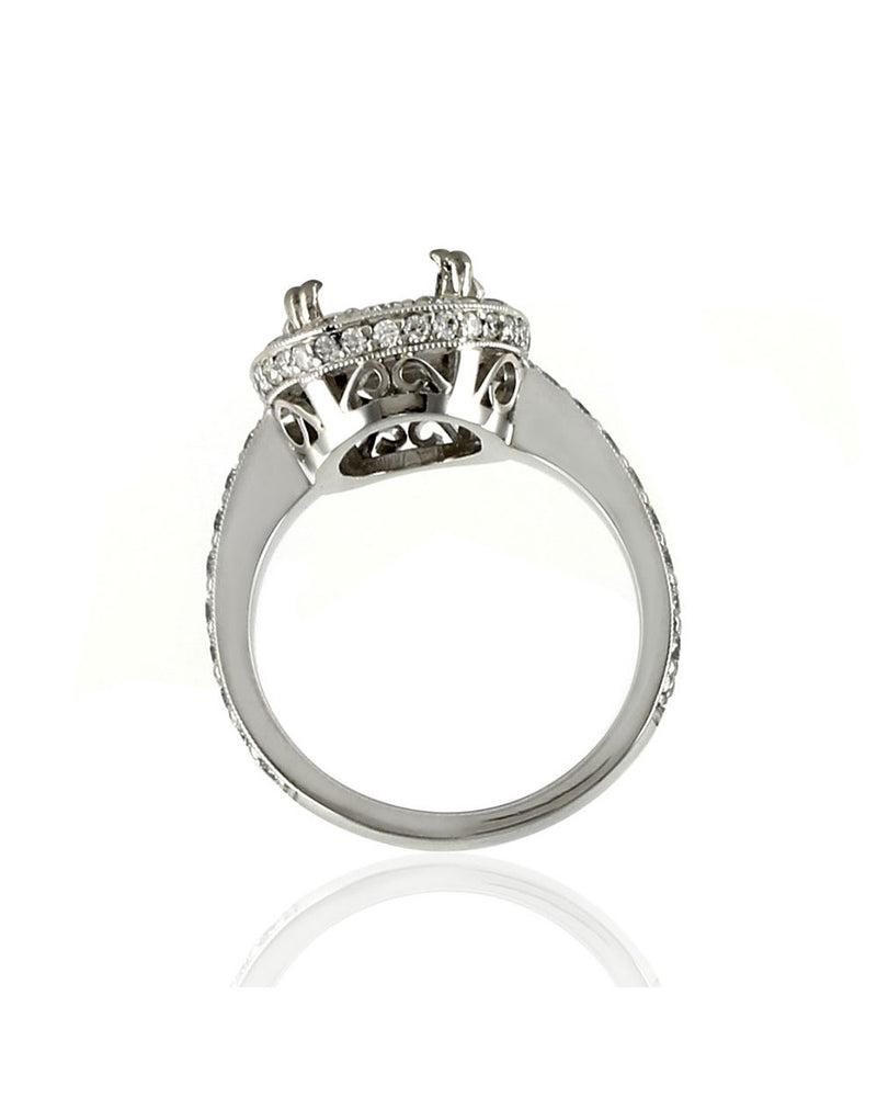 Pave Diamond Halo Ring Mounting in Platinum