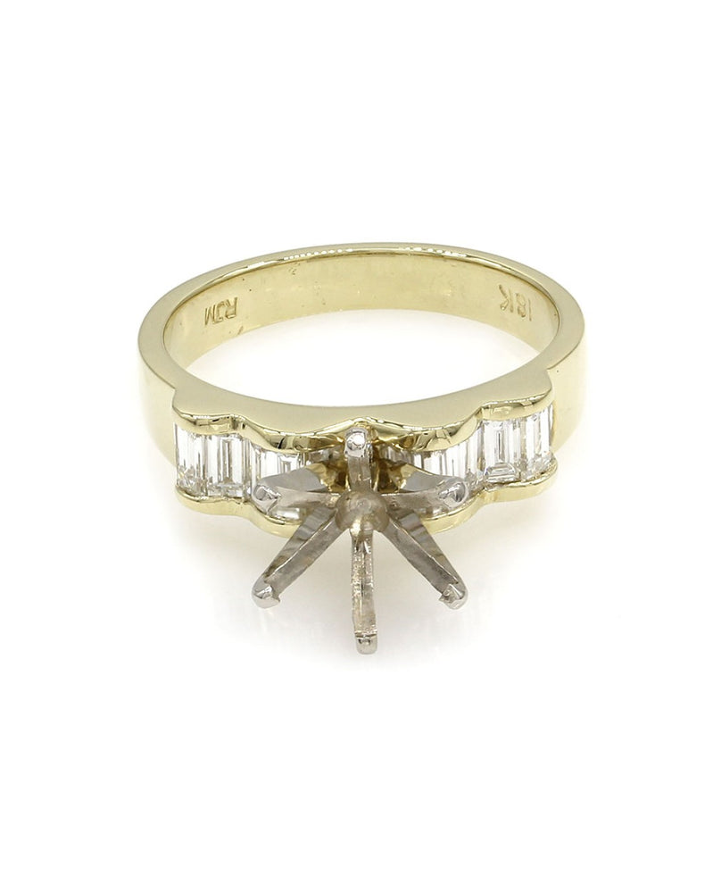 Baguette Diamond Engagement Ring Mounting in Gold