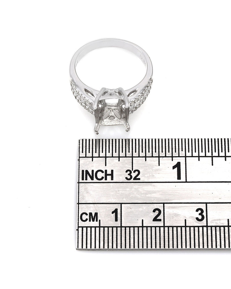 Three Row Princess and Round Diamond Mounting in 14K White Gold