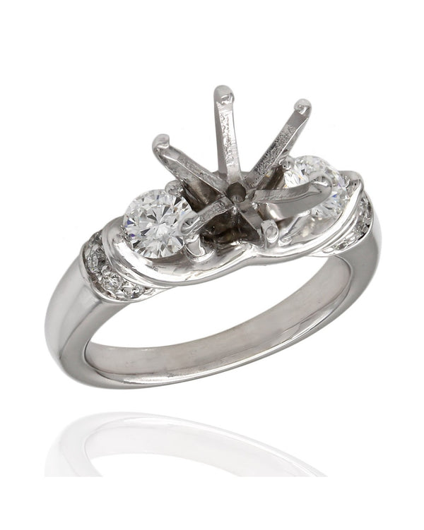 Three Stone, Round Diamond Accented Mounting in Platinum