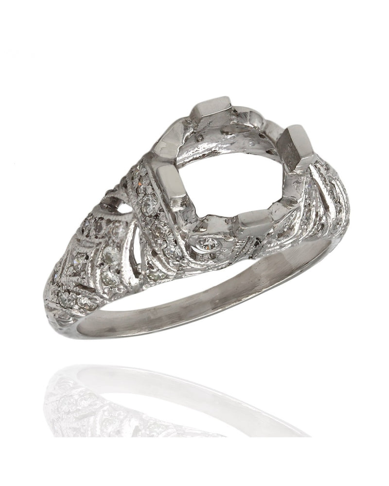 Milgrain and Filigree Accented Round Diamond Mounting in Platinum