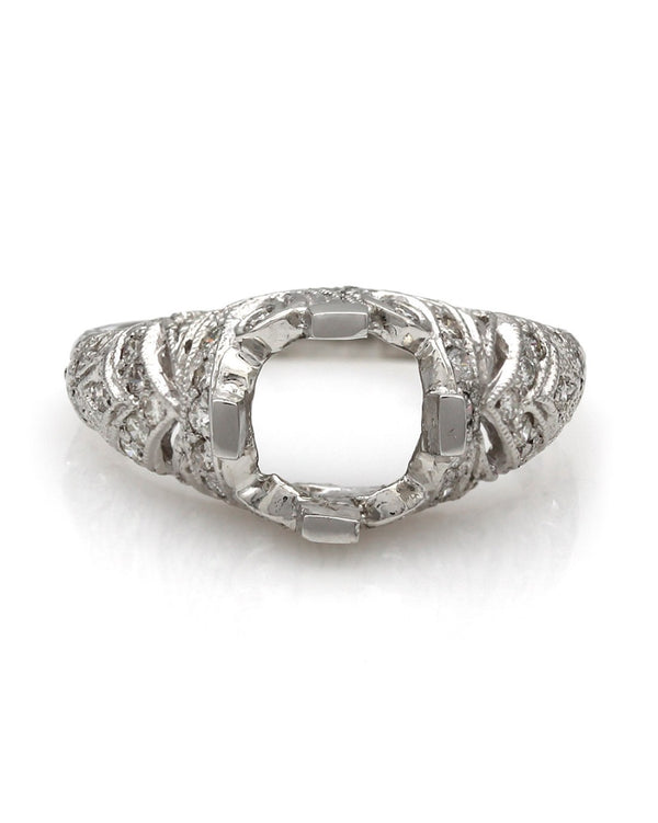 Milgrain and Filigree Accented Round Diamond Mounting in Platinum