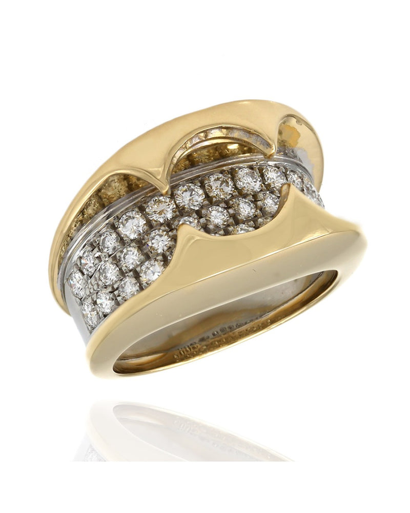 Modern Style 3 Row Round Diamond Pave Mounting in Two-Tone 18k