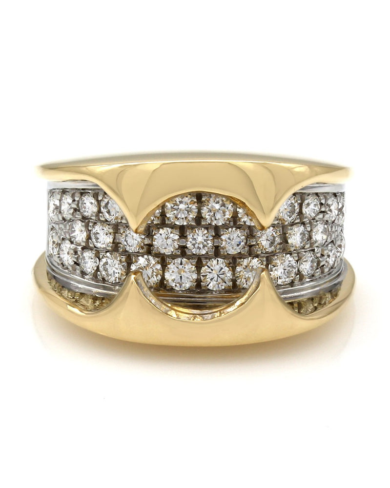 Modern Style 3 Row Round Diamond Pave Mounting in Two-Tone 18k