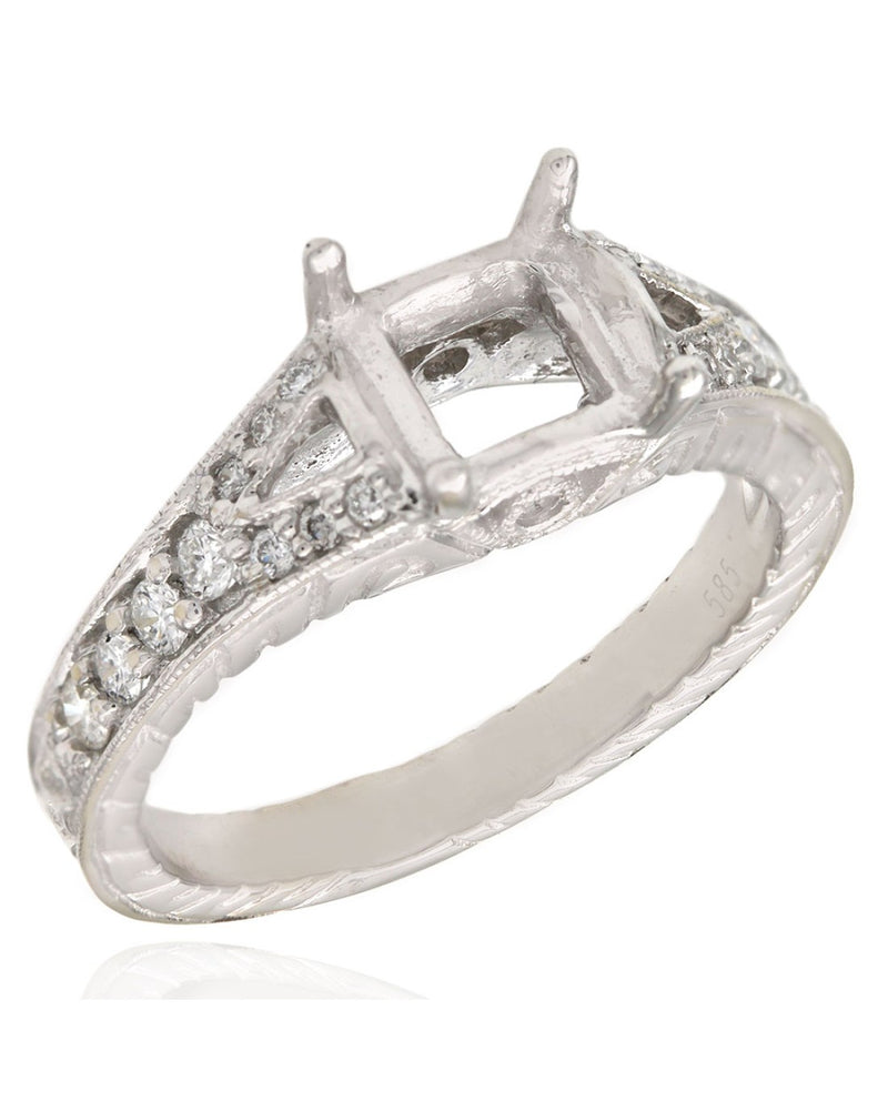 Y Band Milgrain and Filigree Diamond Mounting in 14k White Gold