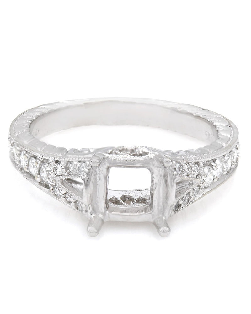 Y Band Milgrain and Filigree Diamond Mounting in 14k White Gold