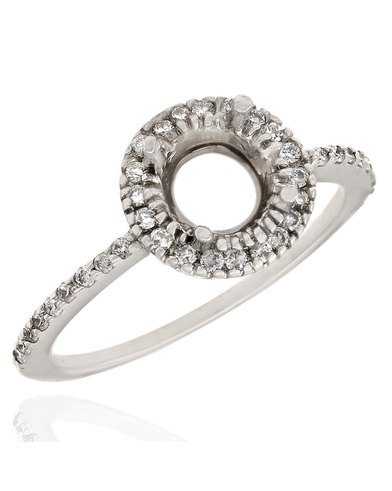 Prong Set Round Diamond Halo Mounting in 14k White Gold