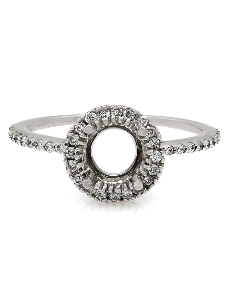 Prong Set Round Diamond Halo Mounting in 14k White Gold