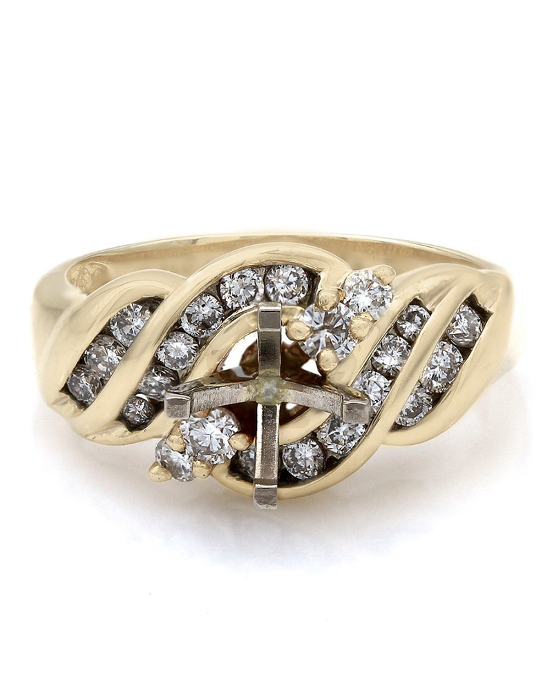 Three Row, Twist Style, Round Diamond Mounting in 14k Yellow Gold