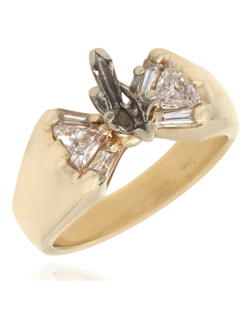 Triangle and Baguette Diamond Mounting in 14k Yellow Gold