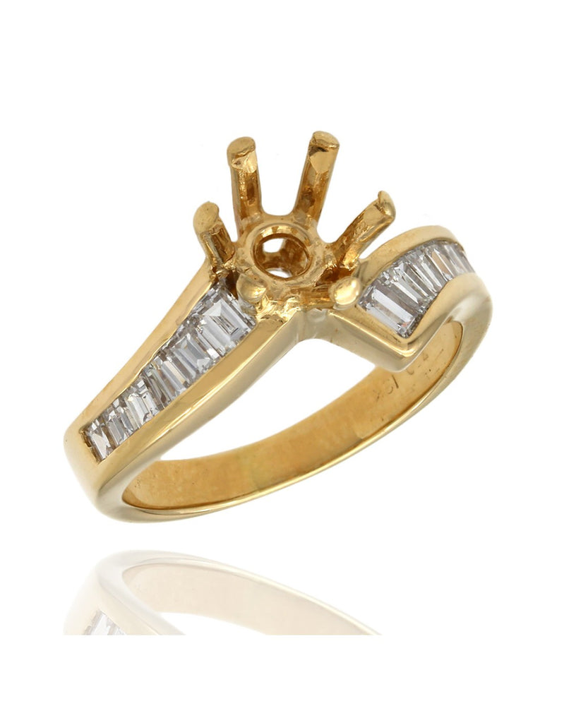 Channel Set, Bypass Style, Baguette Diamond Mounting in 18k Yellow Gold