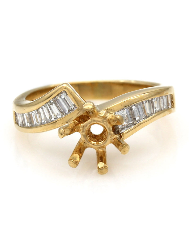 Channel Set, Bypass Style, Baguette Diamond Mounting in 18k Yellow Gold