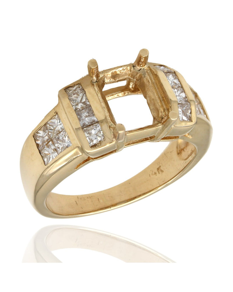 Channel Set Princess Diamond Mounting in 14k Yellow Gold