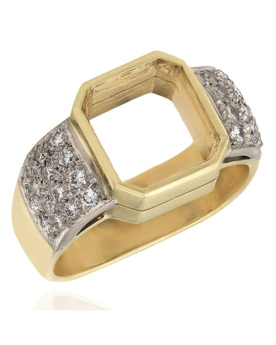 Pave Diamond Mounting with European Foundation in 18k White and Yellow Gold