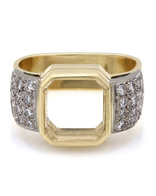 Pave Diamond Mounting with European Foundation in 18k White and Yellow Gold