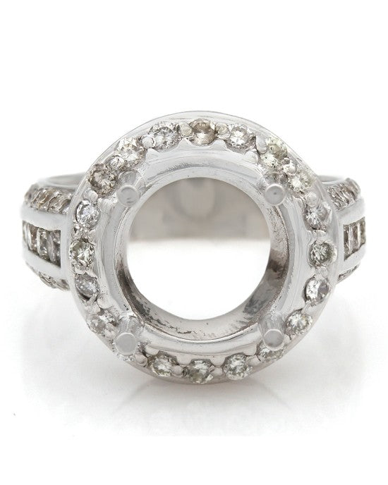 Three Row Round Diamond Halo Mounting in 14k White Gold