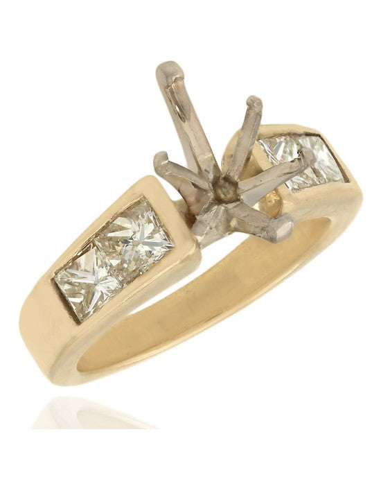 Channel Set Diamond Mounting with Princess Cut Diamonds in 14k Yellow Gold