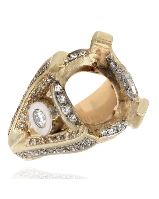 Three Sided, Split Band, Diamond Mounting in 14k Yellow Gold