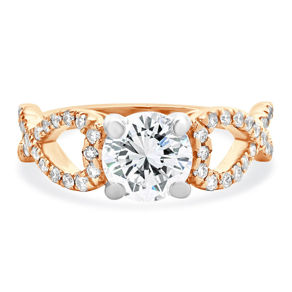 18 Karat Rose and White Gold Round Brilliant Cut Diamond Engagement Ring