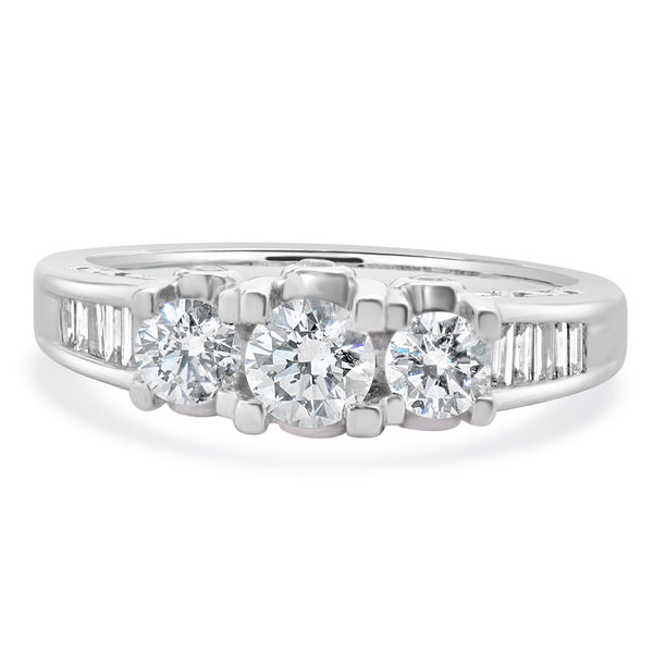 14 Karat White Gold Past, Present, Future Diamond Engagement Ring