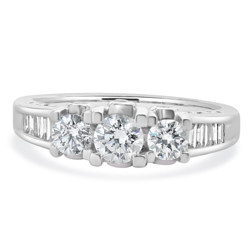 14 Karat White Gold Past, Present, Future Diamond Engagement Ring