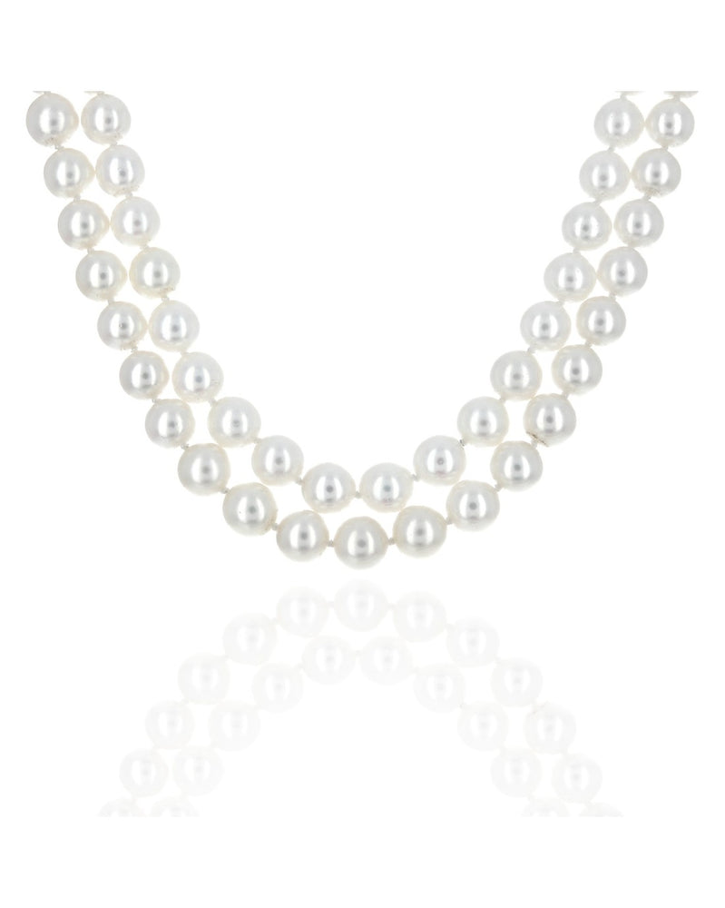 2 Strand Akoya Pearl Necklace with White Gold Clasp