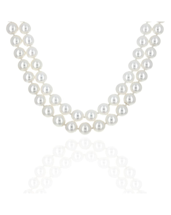 2 Strand Akoya Pearl Necklace with White Gold Clasp