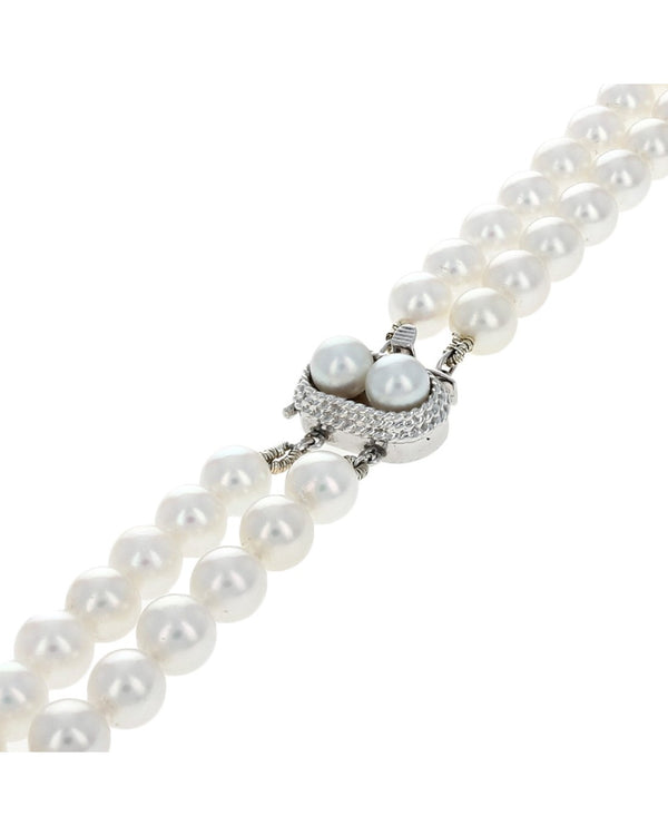 2 Strand Akoya Pearl Necklace with White Gold Clasp