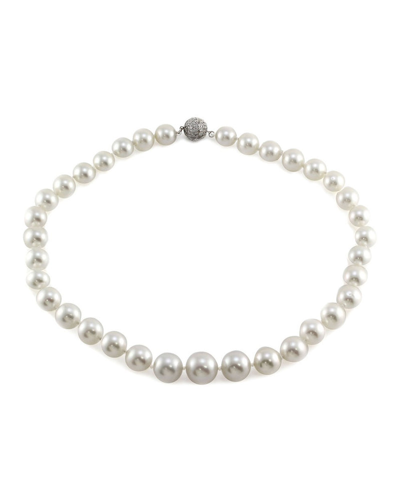 White South Sea Pearl Necklace with Pave Diamond and Gold Clasp