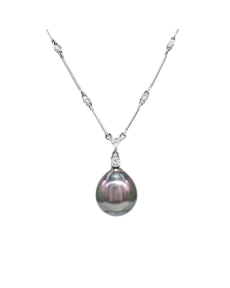 Tahitian Pearl and Diamond Station Gold Necklace