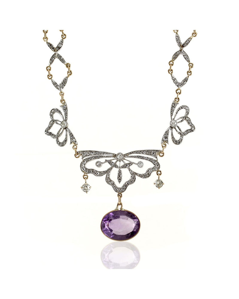 Amethyst and Diamond Drop Necklace in Platinum and Yellow Gold