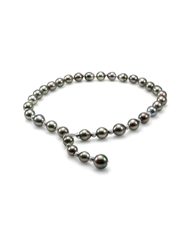 Tahitian Baroque Pearl Lariat Necklace with Diamond and Gold Clasp