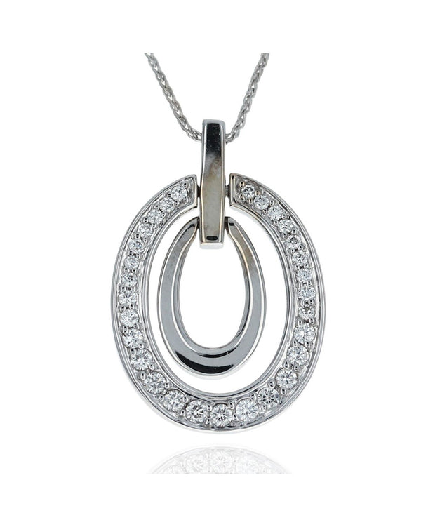 Open Oval Diamond Pave Drop Necklace