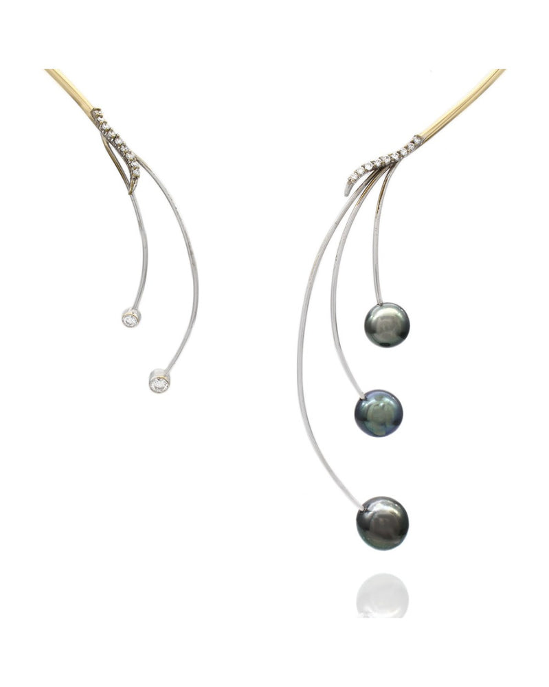 Black Tahitian Pearl and Diamond Wire Necklace