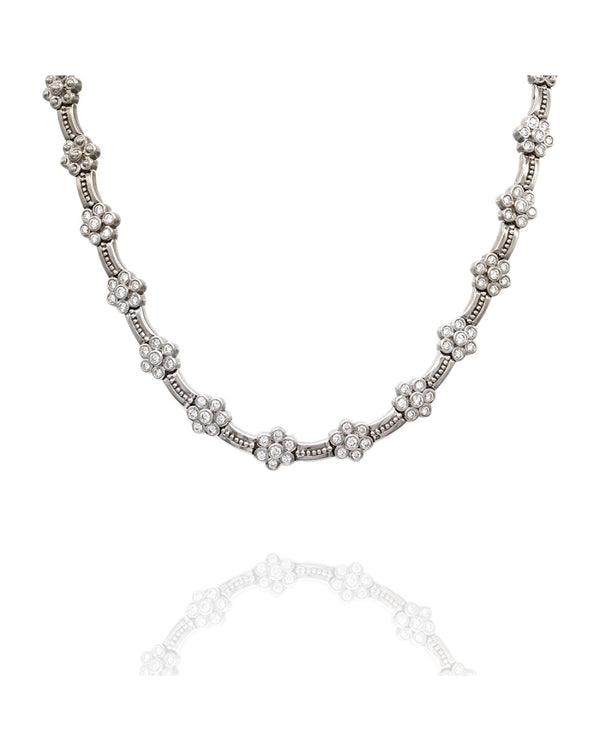 Diamond Flower Necklace in 14k White Gold