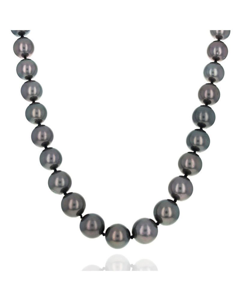 Dark Gray Tahitian Pearl Necklace with Diamond Leaf Clasp