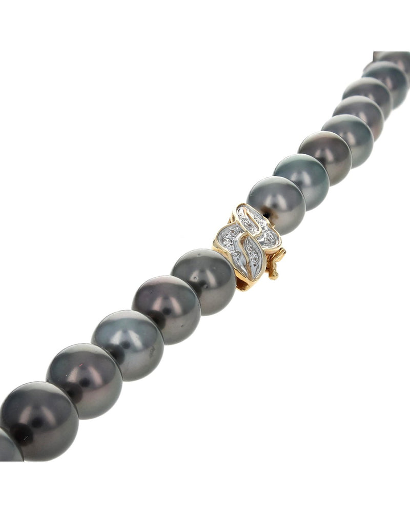 Dark Gray Tahitian Pearl Necklace with Diamond Leaf Clasp