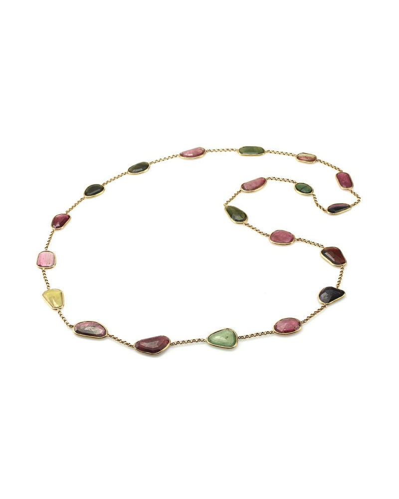 Tourmaline Slice Continuous Necklace in Gold