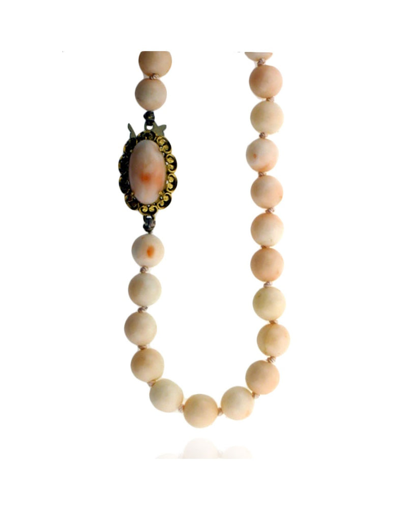 Angel Skin Coral Bead Necklace with Yellow Gold Clasp