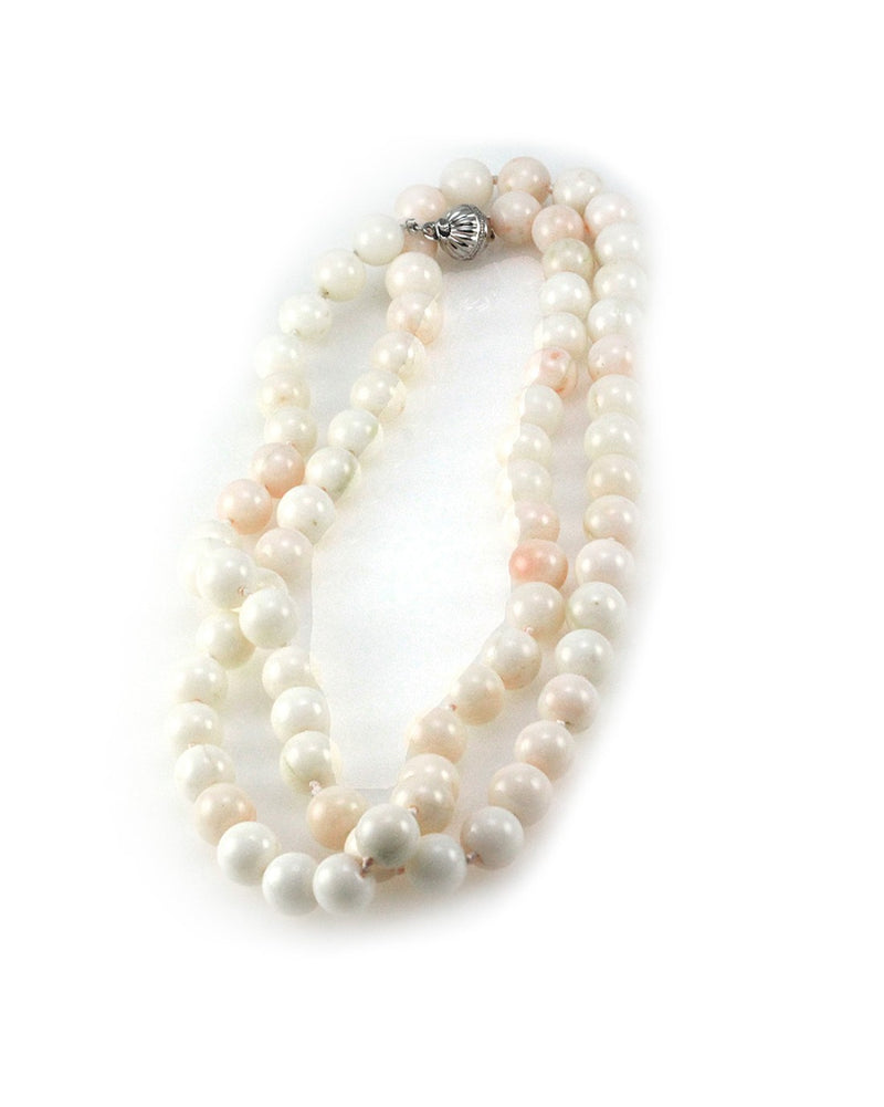 Angelskin Coral Beaded Strand/ Necklace with 14K White Gold and Diamond Clasp