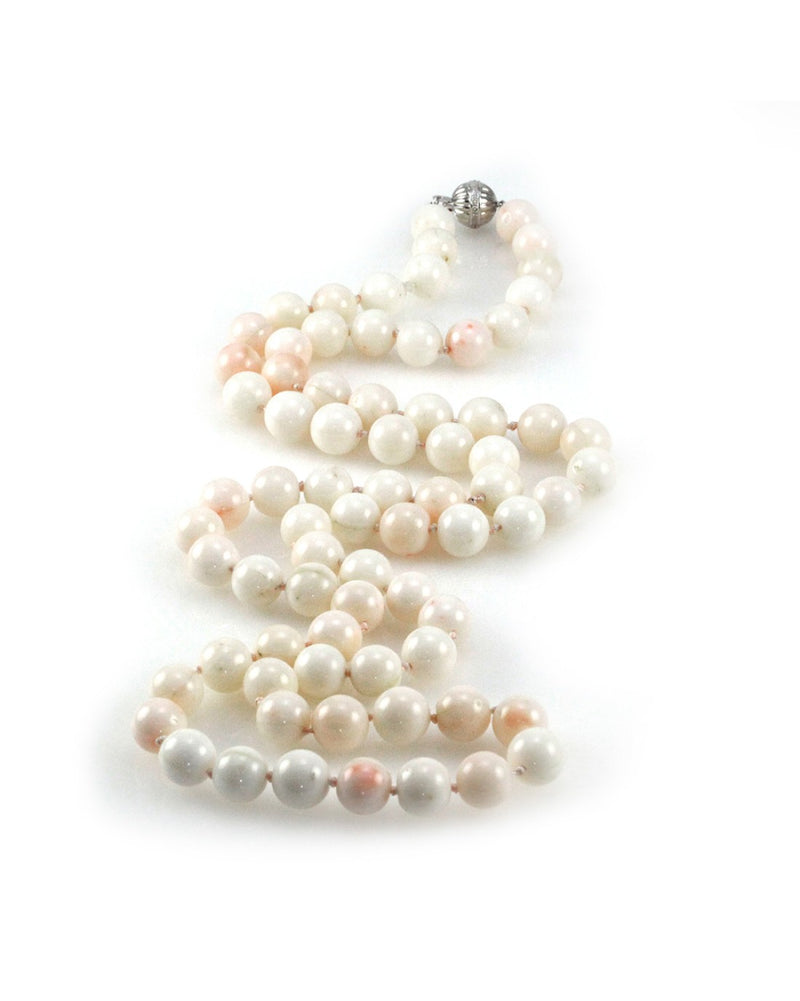 Angelskin Coral Beaded Strand/ Necklace with 14K White Gold and Diamond Clasp