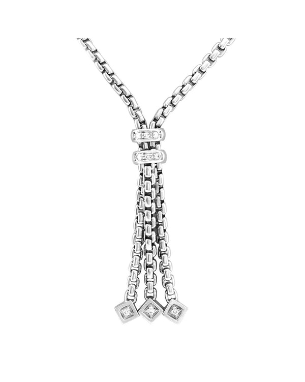 Pave Diamond Lariat Necklace in White Gold