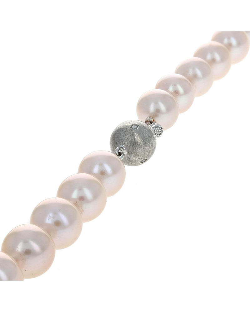 Chinese Pink Pearl Single Strand Necklace with Diamond Ball Clasp