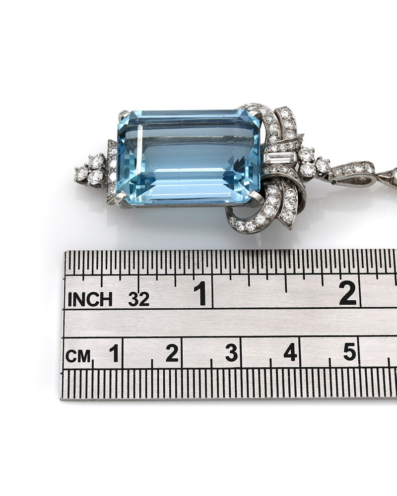 Antique Platinum Aquamarine and Diamond Necklace