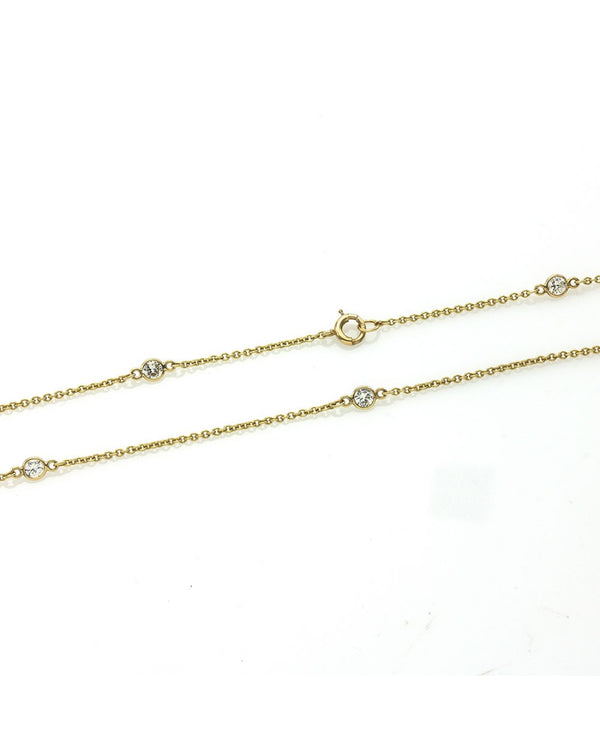 14K Yellow Gold Diamond Station Opera Length Necklace