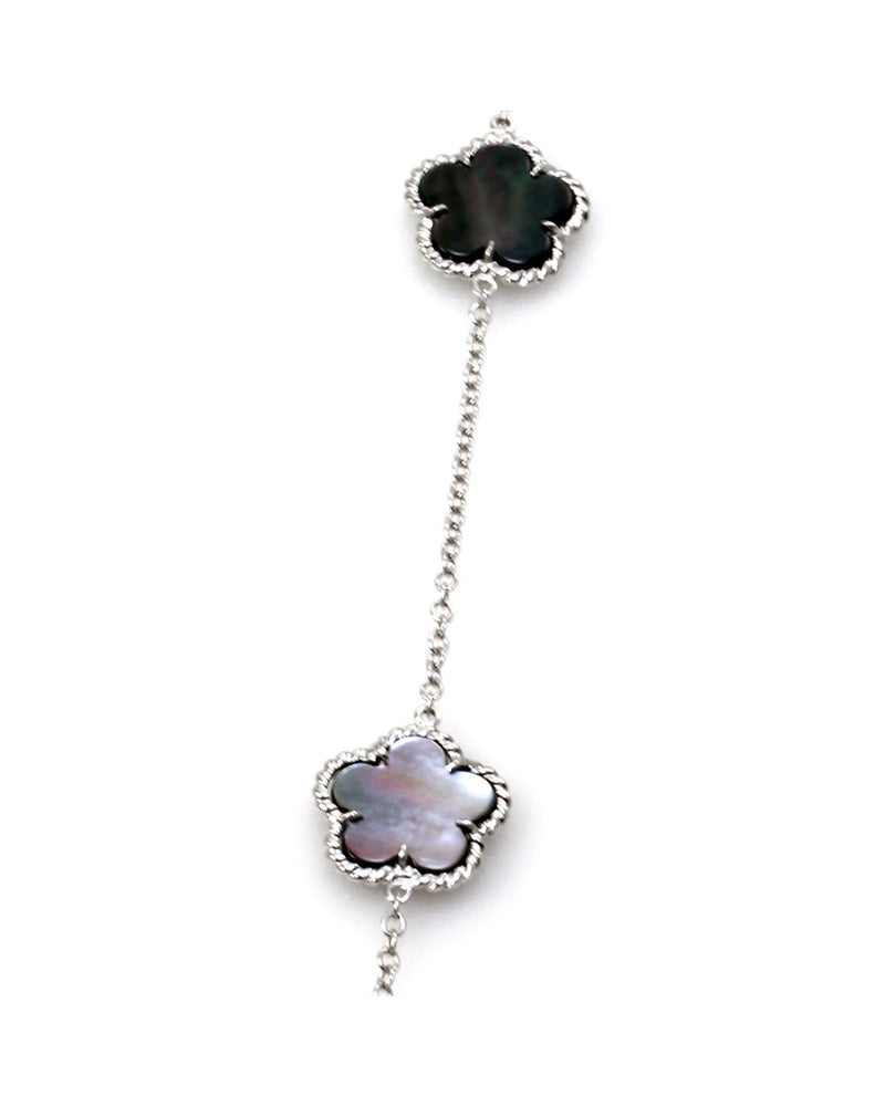 Black Mother of Pearl Station Necklace with Rope Details in 14K White Gold