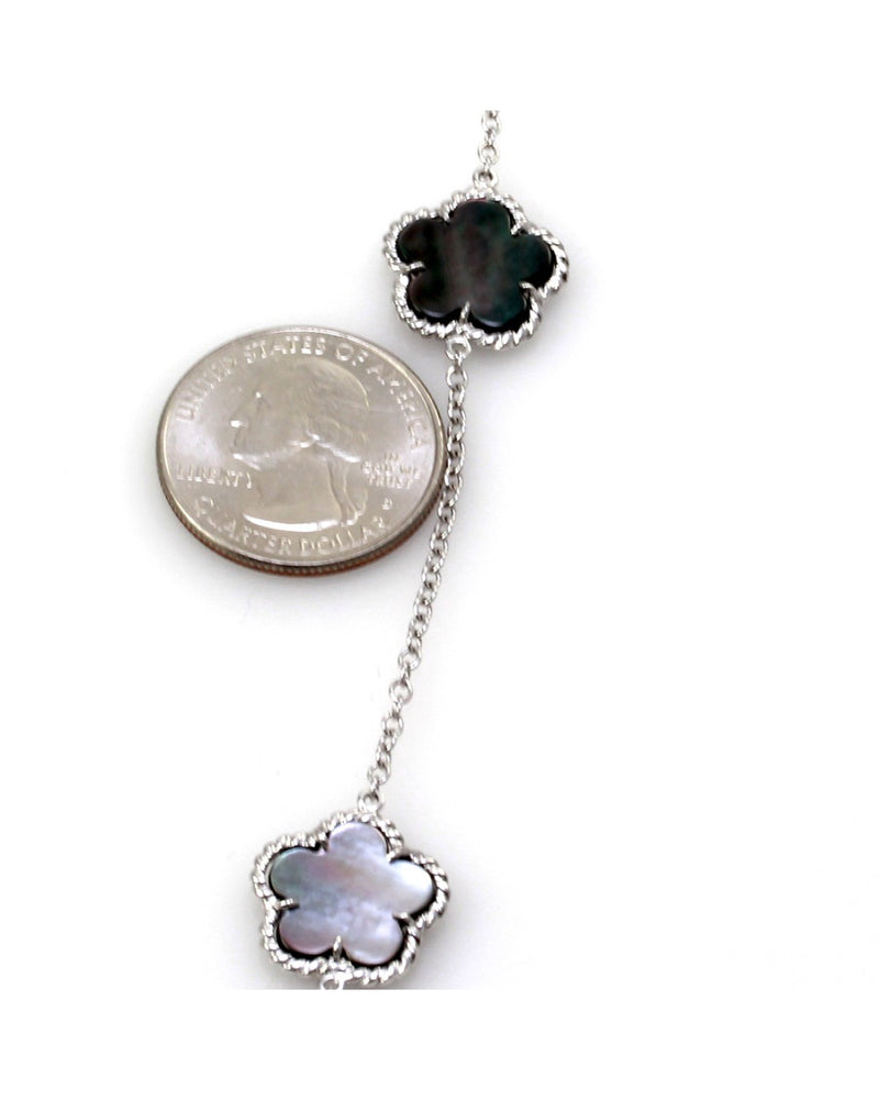 Black Mother of Pearl Station Necklace with Rope Details in 14K White Gold